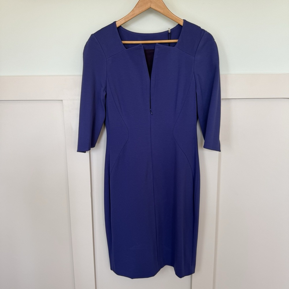Ellie Tahari Sheath Dress Women's 8 Purple Front Zip 1/2 Sleeve‎ Career Business
